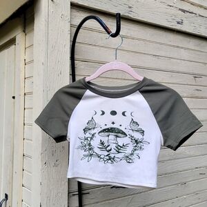 Cream and Olive Mushroom Crop Top